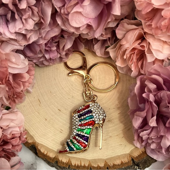 Multicolor 3D High Heel Crystal Shoe Keychain Charm - Picture 11 of 16